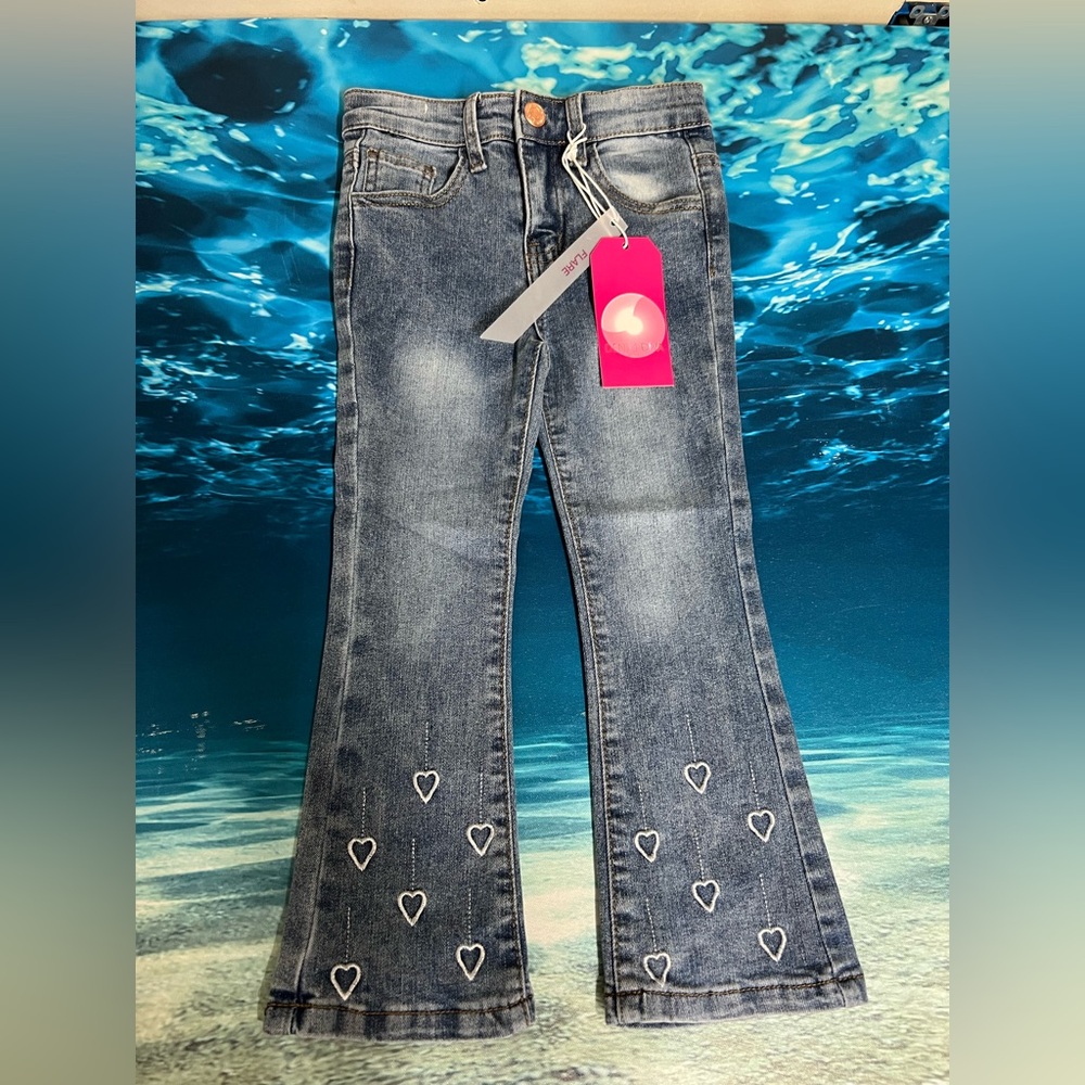 👧 DENIM DIVA 4 Heart Embroidered Kids Jeans Size 4 girls